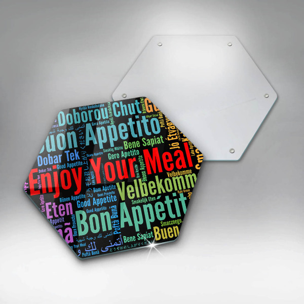 Chopping board glass Enjoy your meal transcriptions
