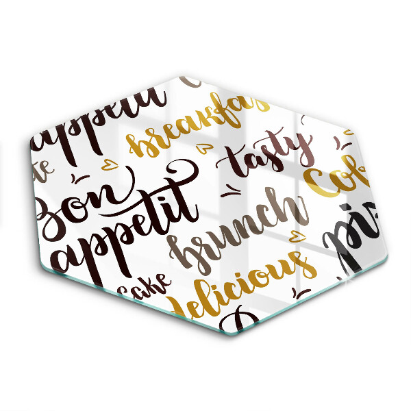 Glass chopping board Text Bon Appetit