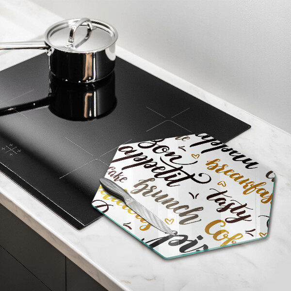 Glass chopping board Text Bon Appetit