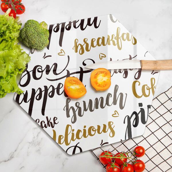 Glass chopping board Text Bon Appetit