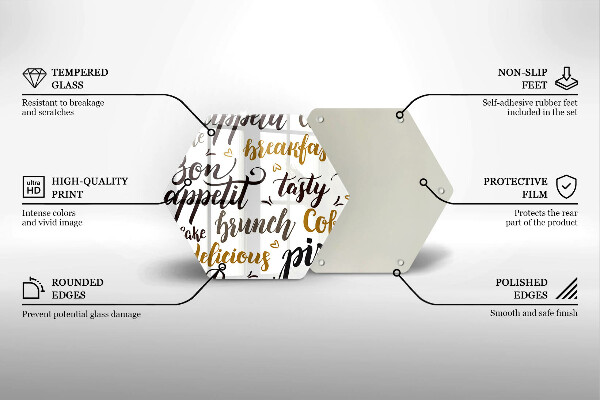 Glass chopping board Text Bon Appetit