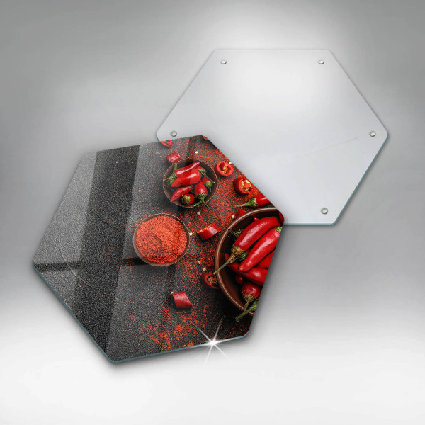 Glass chopping board Red chili peppers