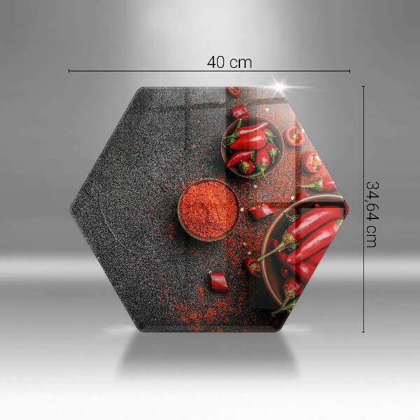 Glass chopping board Red chili peppers