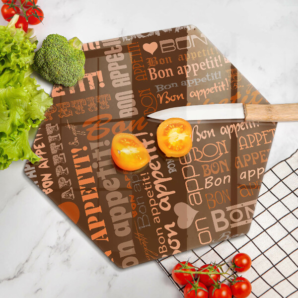 Chopping board glass Text Bon Appetit