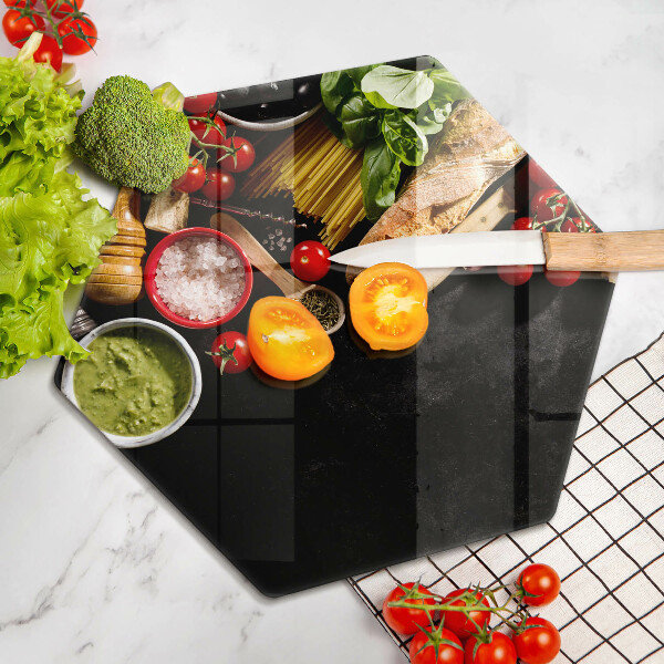 Chopping board Italian ingredients and spices