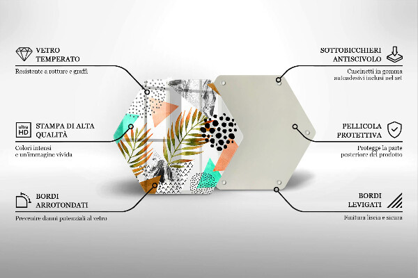 Glass worktop saver Boho leaves pattern