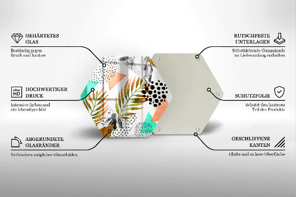 Glass worktop saver Boho leaves pattern