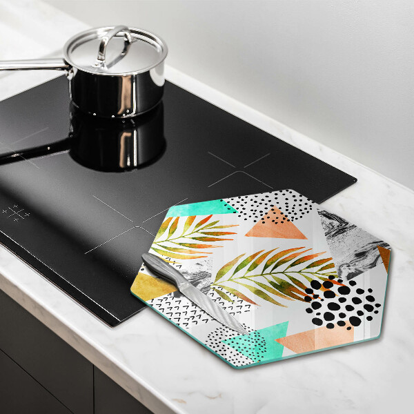 Glass worktop saver Boho leaves pattern