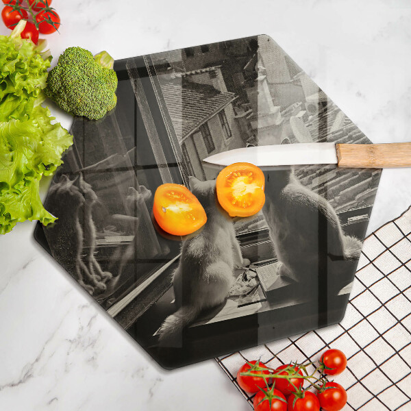 Chopping board Cats city and window