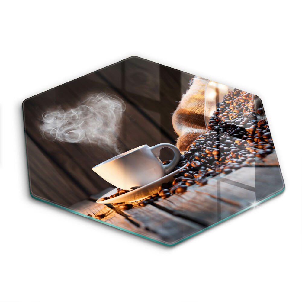 Chopping board glass Coffee cup and heart