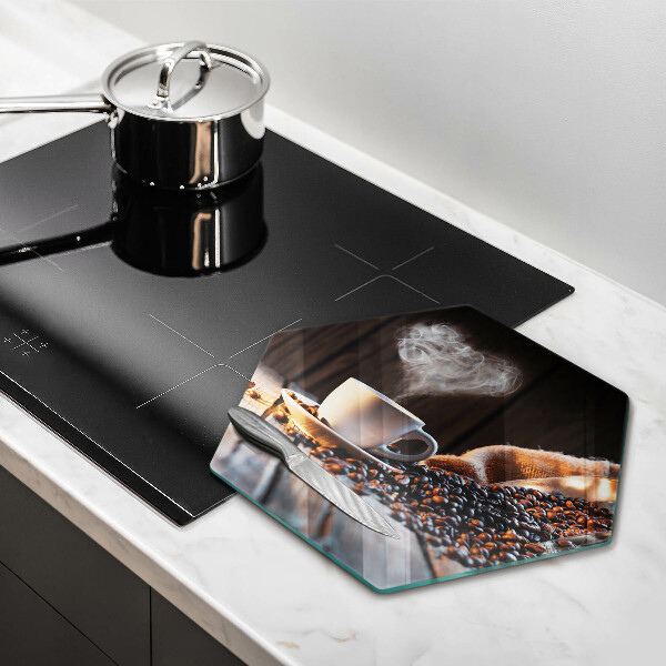 Chopping board glass Coffee cup and heart