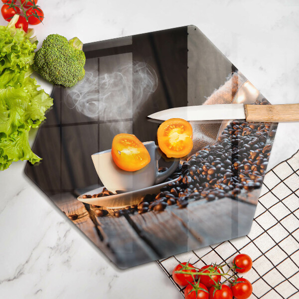 Chopping board glass Coffee cup and heart