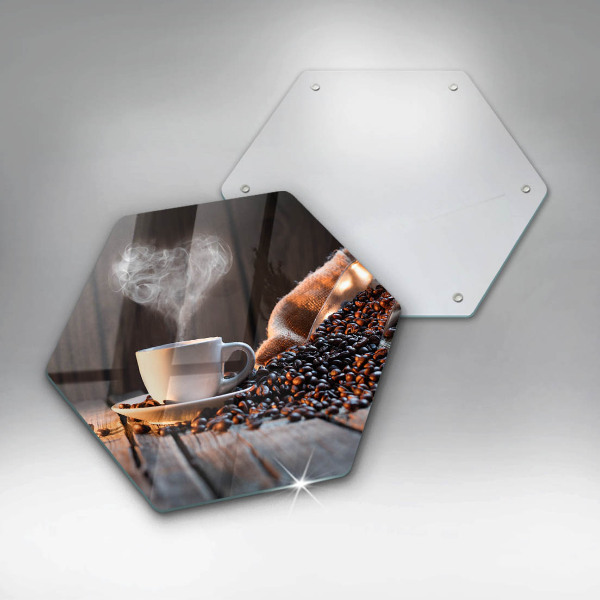 Chopping board glass Coffee cup and heart