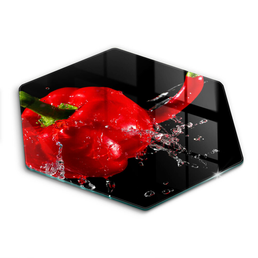 Chopping board Red peppers in water