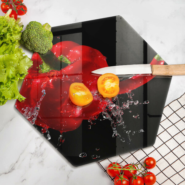 Chopping board Red peppers in water