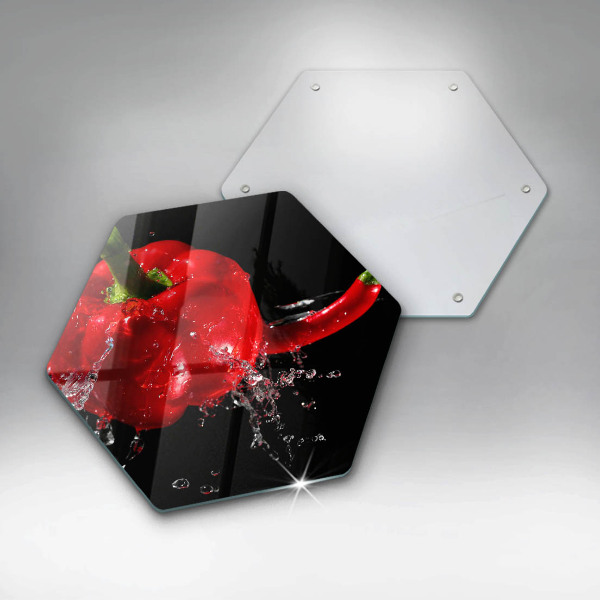 Chopping board Red peppers in water