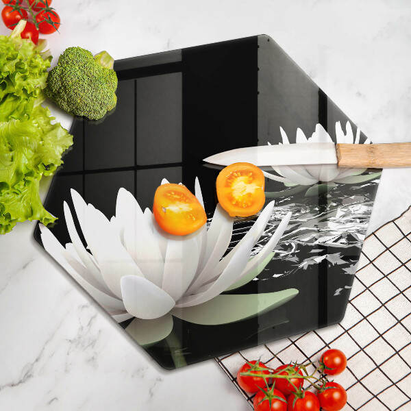 Chopping board White lilies on the water