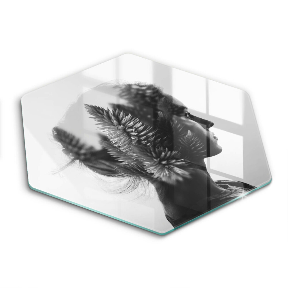 Chopping board glass Woman and forest