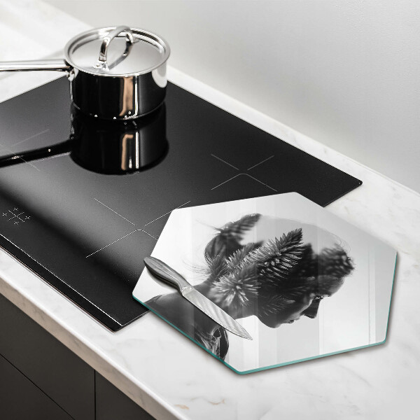 Chopping board glass Woman and forest
