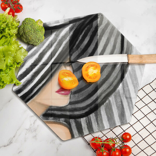 Chopping board glass A woman in a hat