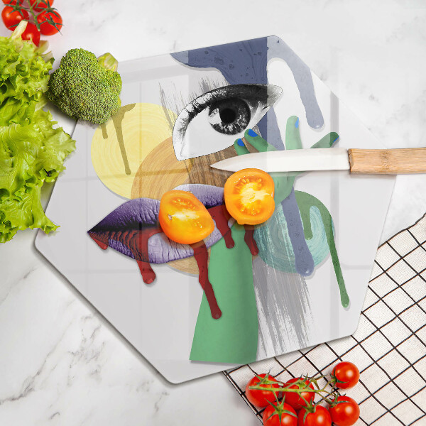 Glass chopping board An abstract art collage