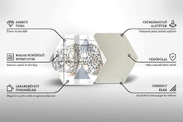 Glass chopping board Line-art rhino