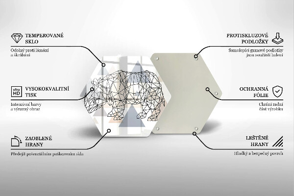 Glass chopping board Line-art rhino