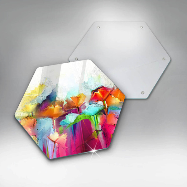 Glass chopping board Flowers painted with paints