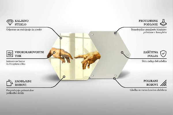 Chopping board glass Creation of Adam hands