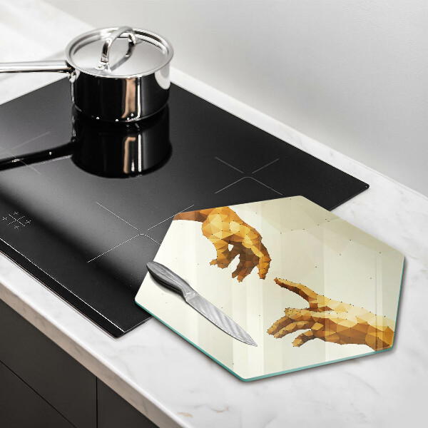 Chopping board glass Creation of Adam hands