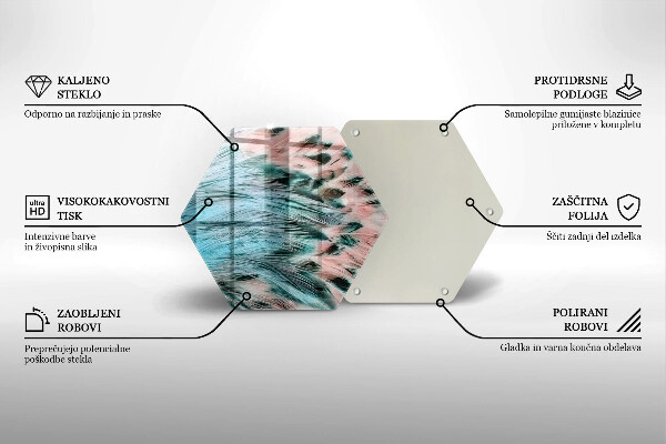 Chopping board glass Boho bird feathers