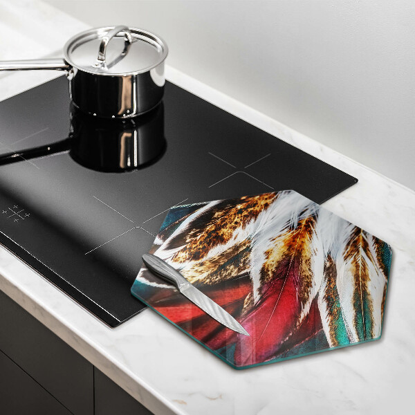 Chopping board glass Boho bird feathers