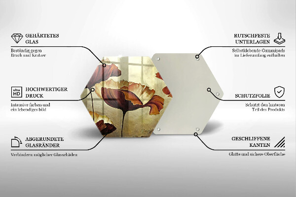 Chopping board glass Painted boho flowers