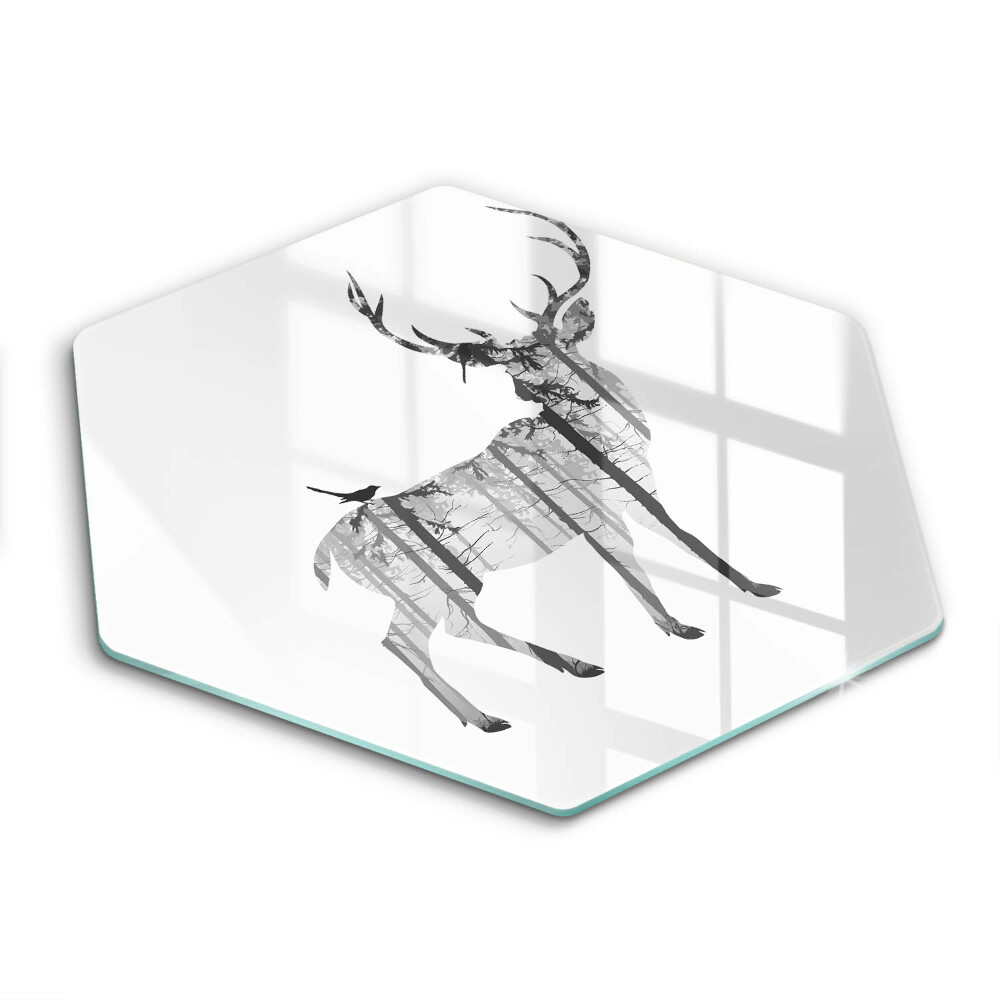 Chopping board glass Illustration of deer and forest