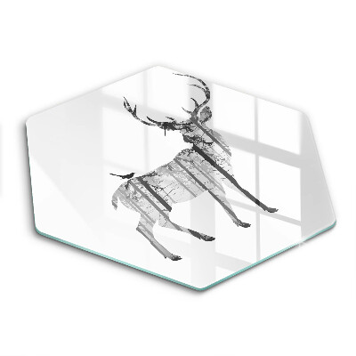 Chopping board glass Illustration of deer and forest