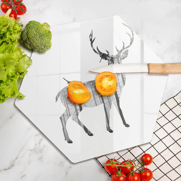 Chopping board glass Illustration of deer and forest