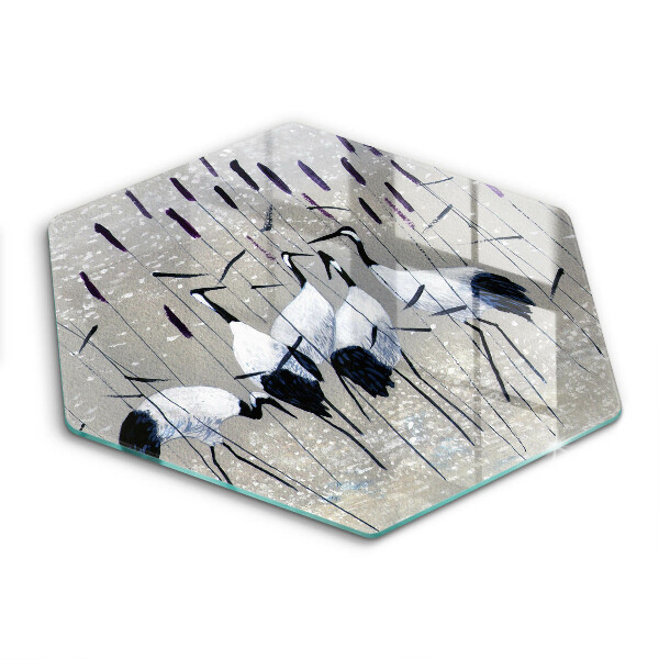 Glass chopping board Japanese cranes