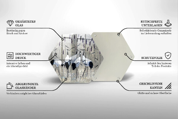 Glass chopping board Japanese cranes
