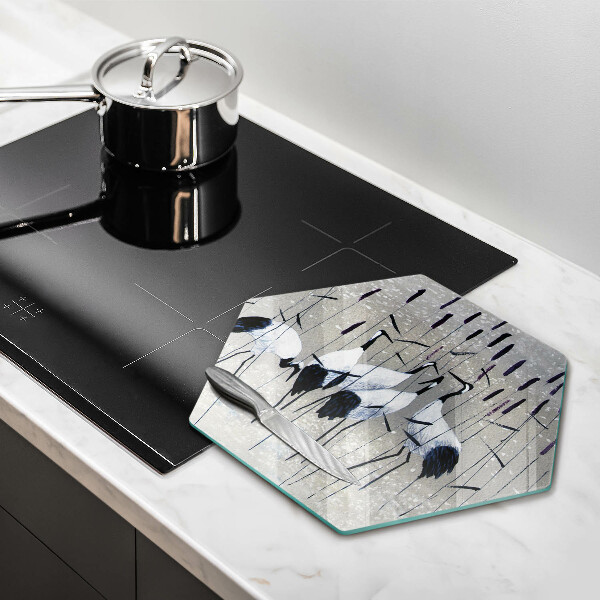 Glass chopping board Japanese cranes