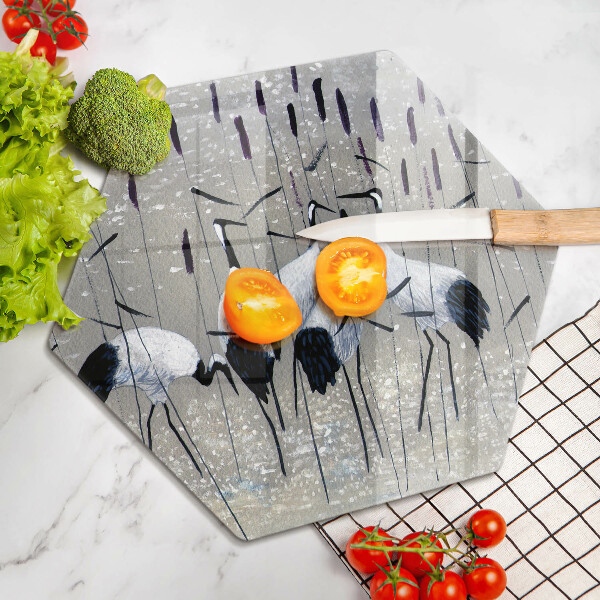 Glass chopping board Japanese cranes