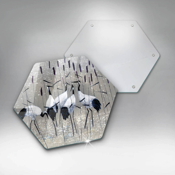 Glass chopping board Japanese cranes