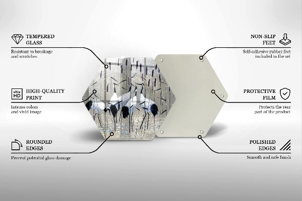 Glass chopping board Japanese cranes