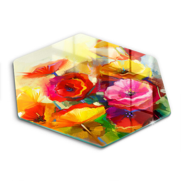 Glass worktop saver Painted colorful flowers