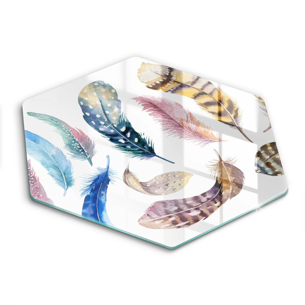 Glass worktop saver Colorful bird feathers