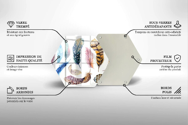 Glass worktop saver Colorful bird feathers