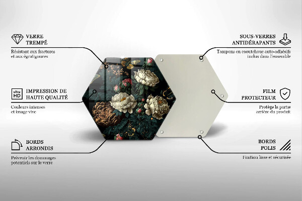 Glass worktop protector Vintage peony flowers