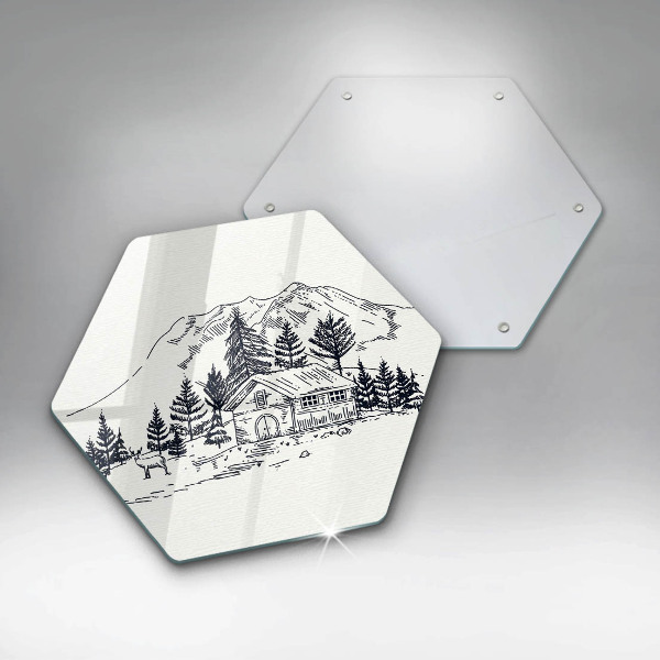 Chopping board Drawing a house in the mountains