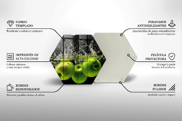 Chopping board glass Green apples and water