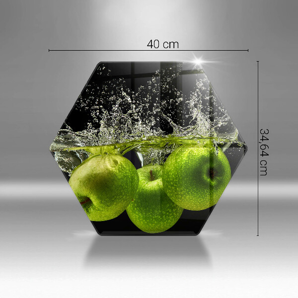 Chopping board glass Green apples and water