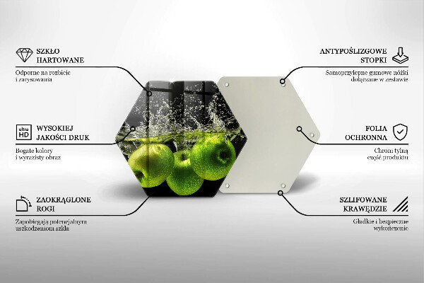 Chopping board glass Green apples and water